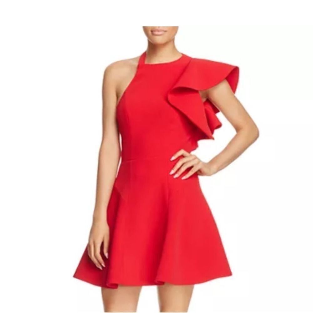 C/Meo Collective Chic One-Shoulder Red Dress with Ruffle Detail, S - Picture 2 of 13